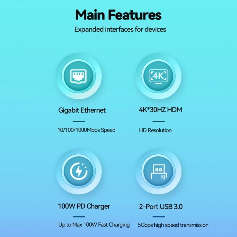 Хаб для    /8/9 - USB 3.0, RJ45, Кардридер, PD 100 Вт и 4K Выход