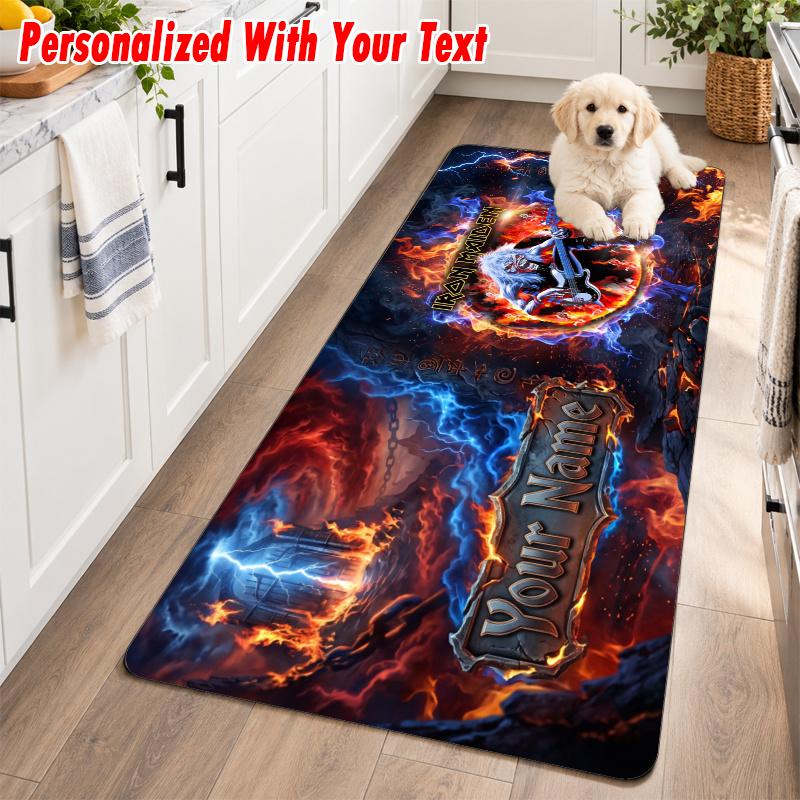 Iron Maiden Custom Name Flannel Rug Kitchen Mat Non Slip Floor Carpet Personalized Home Decor
