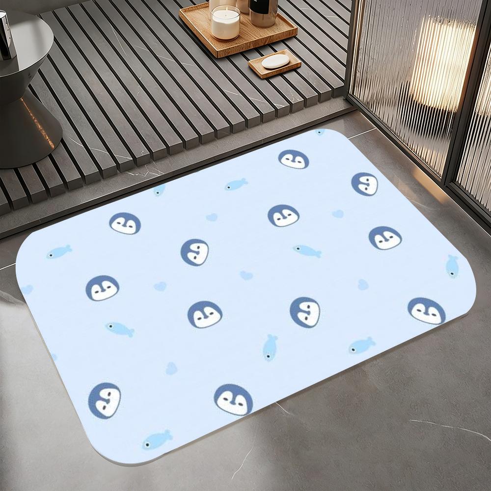 Anime P-penguin Floor Mat Diatomite Bath Mat, Quick Dry Absorbent Non-Slip Door Mat