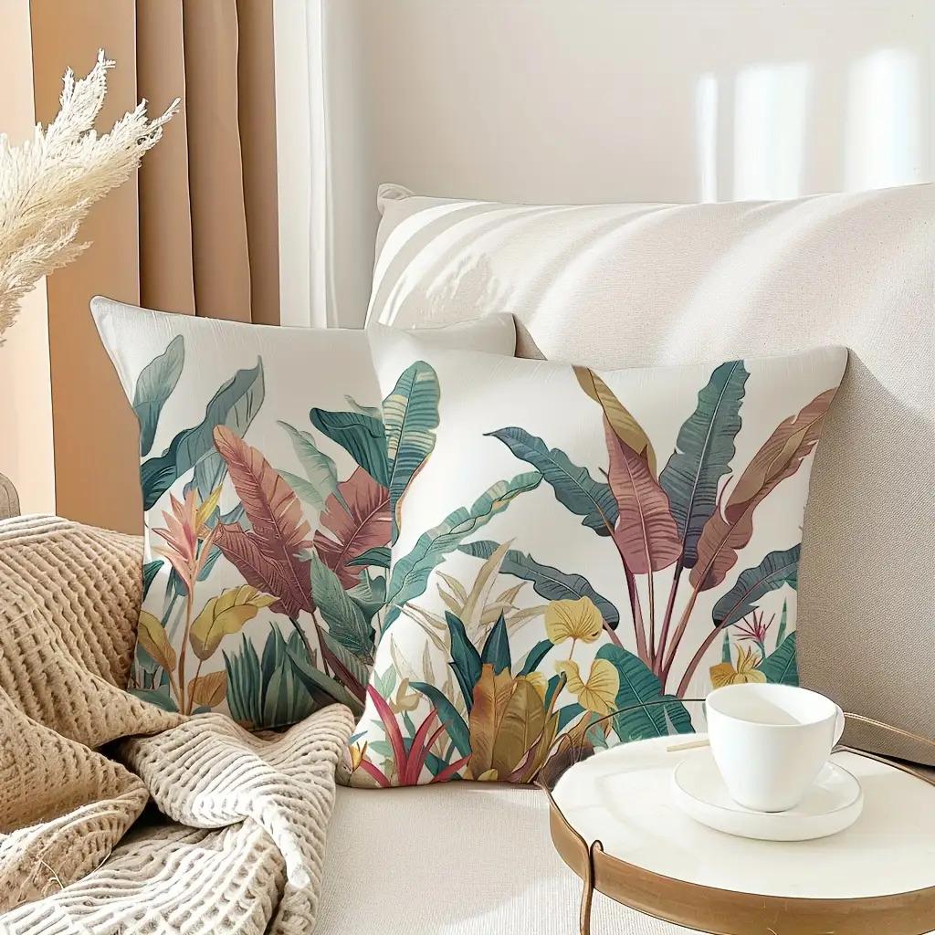Colorful Palm Leaf Pattern Digital Printing Pillow Cover Short Plush Suitable Living Rooms Bedrooms Sofas Throw Cushion Cover