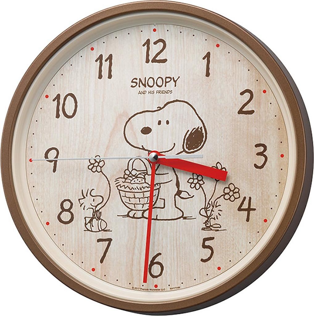 RHYTHM SNOOPY Wall Clock Character Analog Continuous Second Hand Brown Snoopy M06 (Wood Grain) 8MGA40-M06