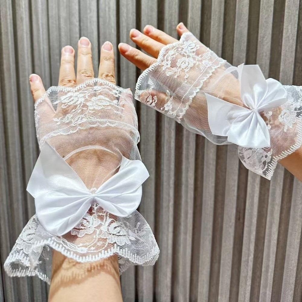 Flower Fake Sleeves Lace Short Fingerless Gloves Bridal Dress Accessory Wrist Cuffs Lolita