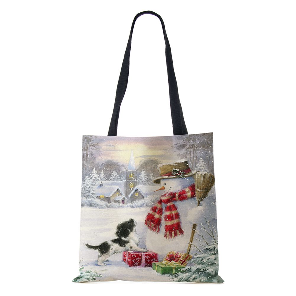 Рождественская елка Подарок Харадзюку Холщовая сумка-шоппер Рождественская собака Женская многоразовая сумка через плечо Большая вместимость Складная сумка для хранения KTY