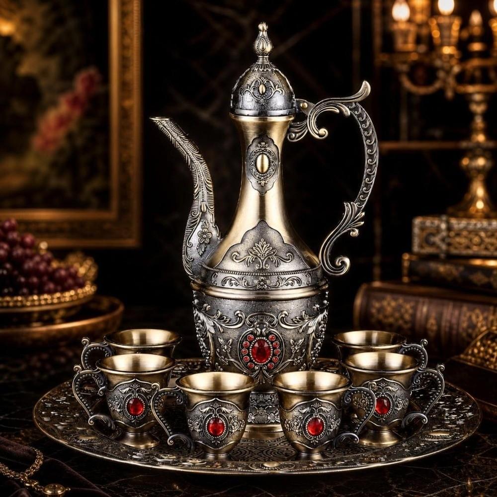 Multifunctional Turkish Tea Set Metal Vintage Wine Set Serving Tea Set Teapot Kit Home