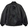 Solid Color Zip Collar Long Sleeve Leather Jacket Men Jackets Black JD9795