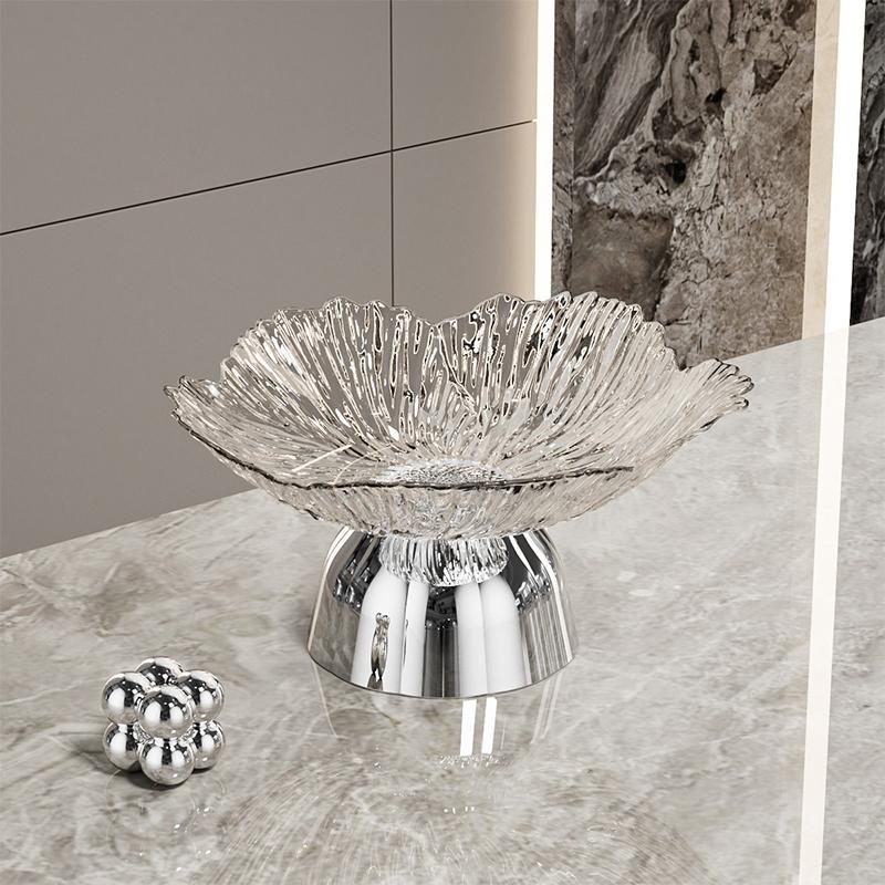 Прозрачная фруктовница на высокой ножке для дома, гостиной, кофейного столика, легкая роскошь, высококлассная фруктовая ваза, тарелка для конфет и закусок