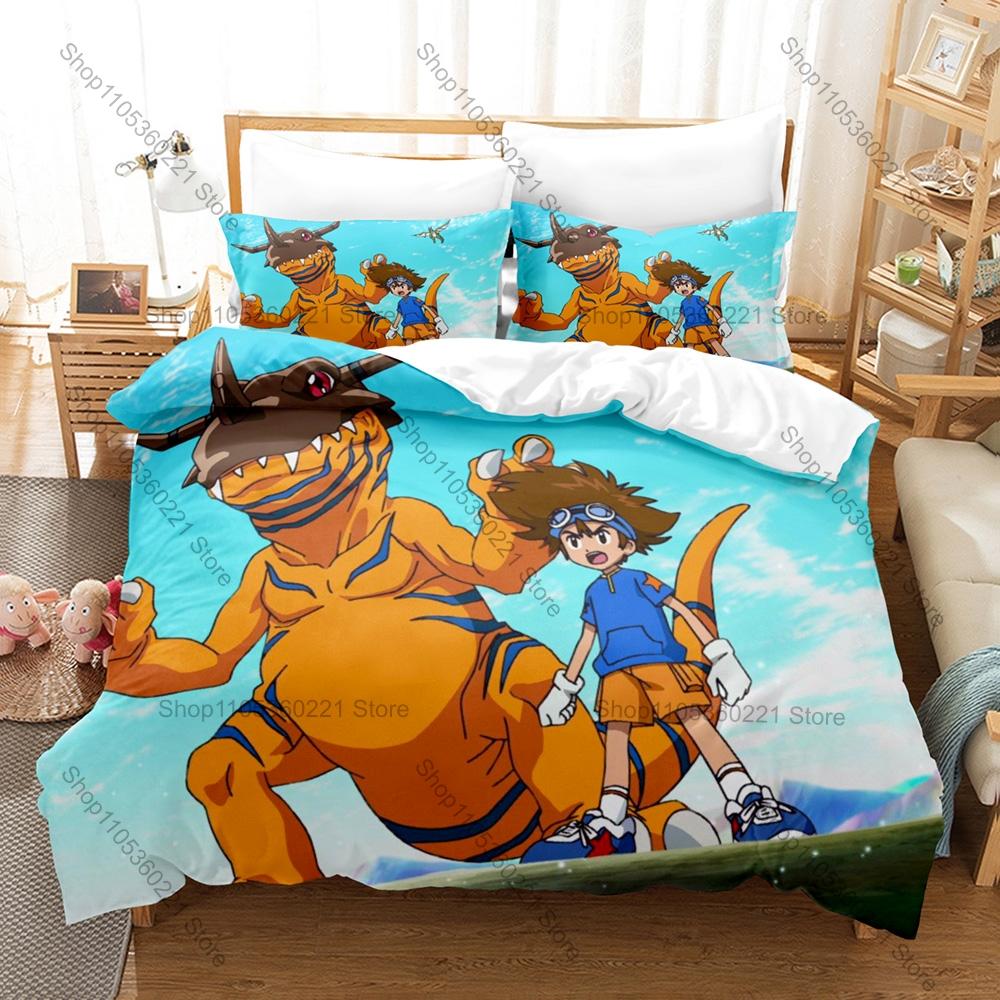 Digimon Anime 3D Print Bedding Set Duvet Cover + 2 Pillowcases Soft Polyester Bed Linen Bedroom Decor For Anime Fans