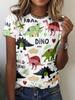 Summer Fashion Women's Short Sleeve Round Neck Top Dinosaur Pattern Digital Print T-Shirt