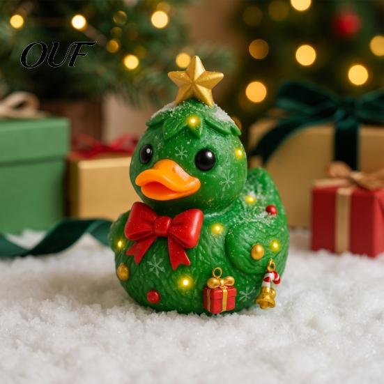 Miniature Holiday Figurines Christmas Duck Figurine, Resin Sculpture for Home Decor, Cute Ornaments Desktop with Festive Elements Indoor Outdoor