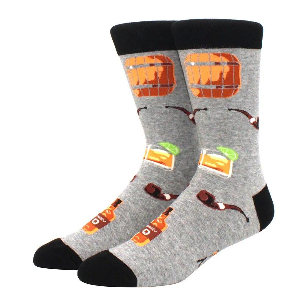 1 пара мужских забавных хип-хоп носков средней длины с принтом скейтборда, пива, счастливого искусства, EU38-46