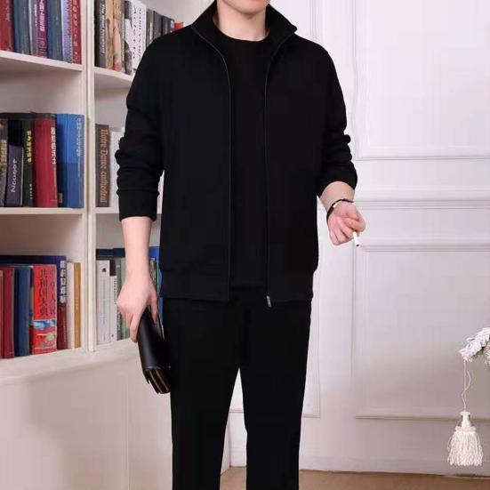 2 шт./компл. мужской спортивный костюм с лацканами, длинным рукавом, застежкой-молнией, пальто с эластичной талией