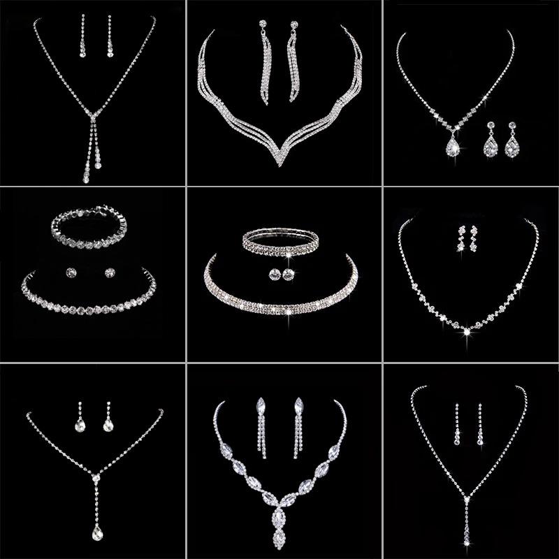 Fashion Zircon Water Drop Necklace and Earrings Set for Women Wedding Party Jewelry