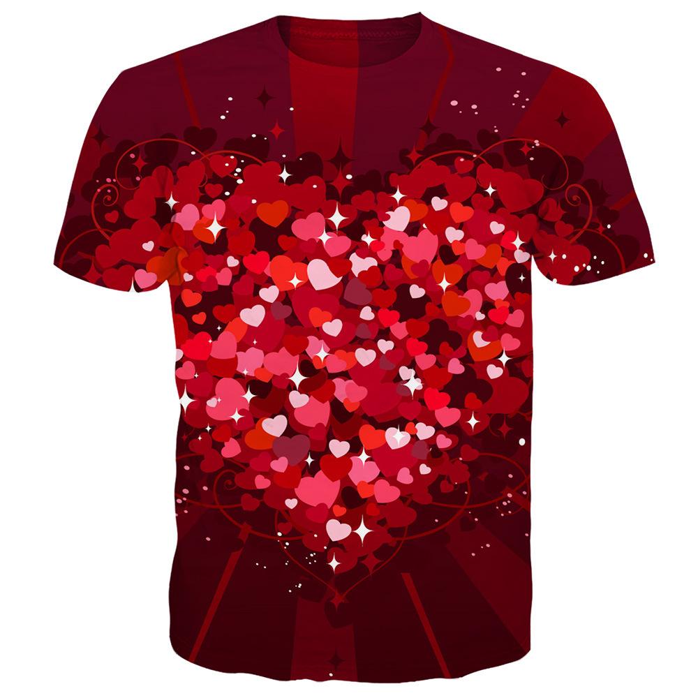 Летняя мужская футболка с 3D-цифровой печатью, повседневная футболка на День святого Валентина с надписью «Любовь в 3D»