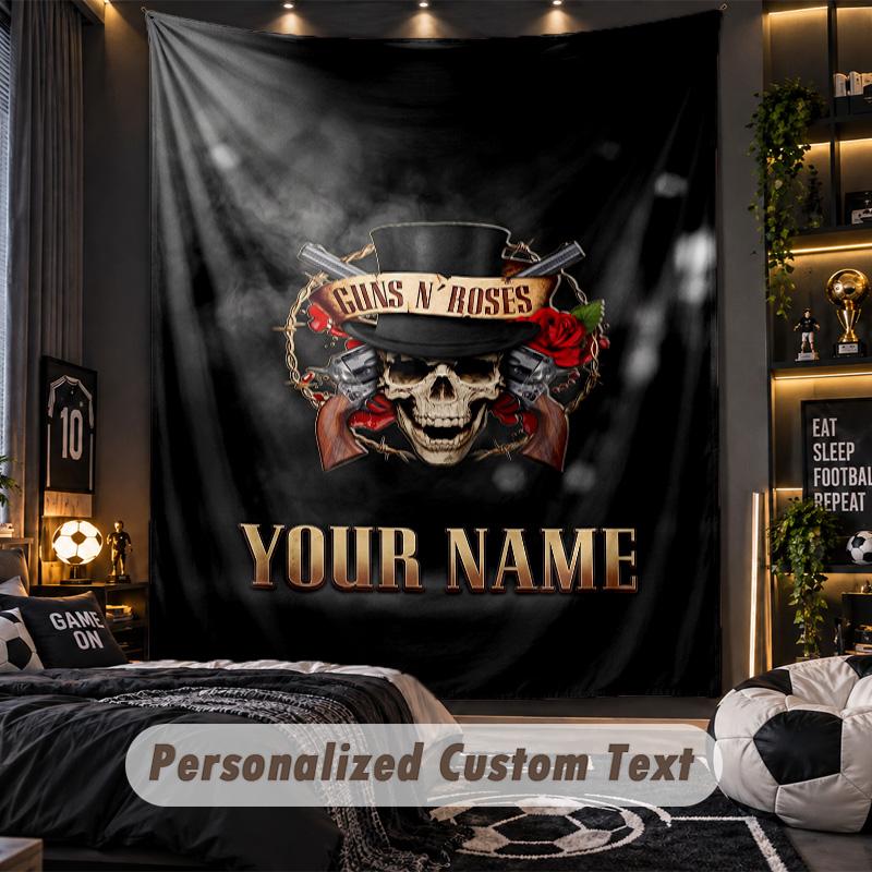 TapestryGuns N’ Roses Custom Name Text Personalized Wall Hanging Tapestry Home Wall Decor