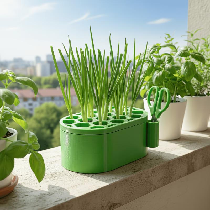Stylish Hydroponic Pot with Scissors for Garlic and Scallion Regrowth Enhances Kitchen Decor