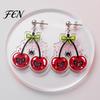 Dark Style Pendant Earrings 1 Pair Acrylic Cherry for Women, 2D Fruit Dangle Drop Trendy Aesthetic Accessories with Spider Web And Bow, Punk