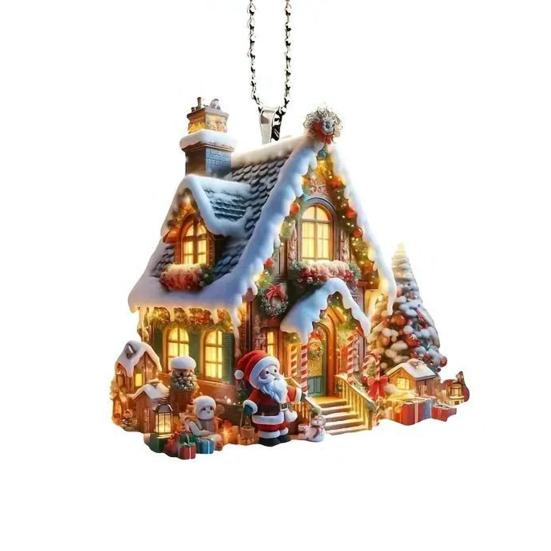 Рождественский орнамент снежный деревенский домик подвеска 2D плоский акриловый бревенчатый домик подвесное украшение для дома автомобиль елка декор