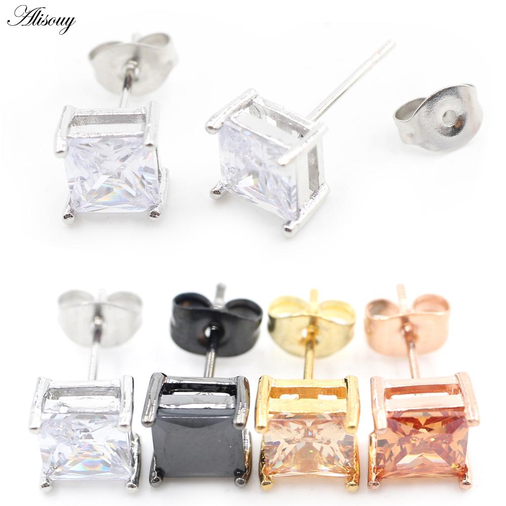 Alisouy 2 шт. квадратный кубический цирконий CZ кристалл из нержавеющей стали для женщин и девочек серьги-гвоздики в форме спирали пирсинг модные ювелирные изделия