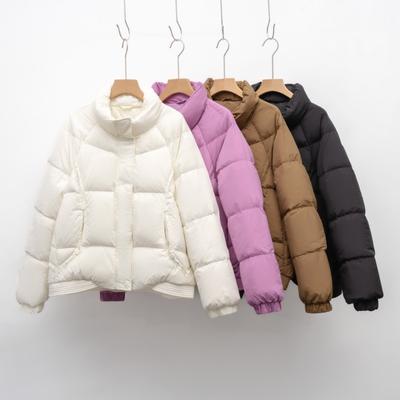 Пинху новый пуховик женский маленький зимний утолщенный воротник-стойка свободный пух утки куртка-хлеб для тепла
