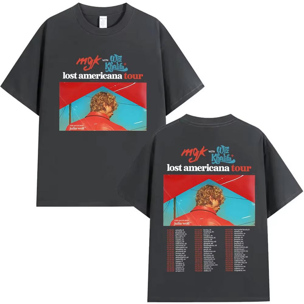 Футболка с графическим принтом рэпера Mgk Lost Americana Tour Мужская мода Короткий рукав Ретро Хлопковые футболки Streetwear
