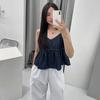 Стильный жилет, элегантность, мода, повседневный, темный деним, V-образный вырез, майка, женская, многослойная, летняя, с оборками, свободная внутренняя короткая безрукавка