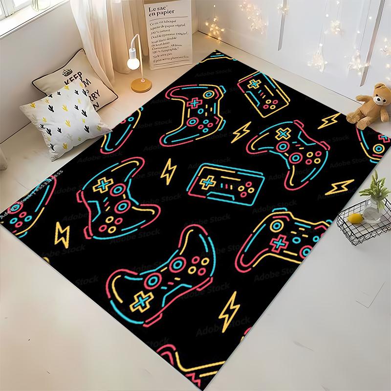 Colorful Neon Game Controller Pattern Rug - Non-slip rug suitable for living room and bedroom sofas.