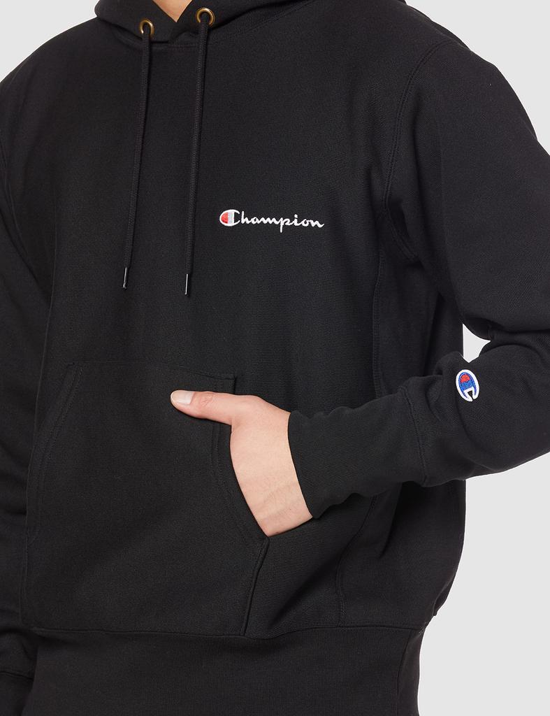 Hoodie Long Sleeve Sweatshirt Script Logo Reverse Hooded Sweatshirt Black L [Champion] Weave(R) C3-W190 Men's