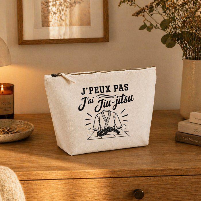 Trousse de toilette - PLANETEE - J’peux pas j’ai Jiu-jitsu (minimaliste) - Beige - 100% coton - Impression DTG durable