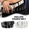 Star Eye Rivet Belt Hollowed-out Punk Belt For Man/women Pu Hip-hop Leather Fashion Double B9Y3