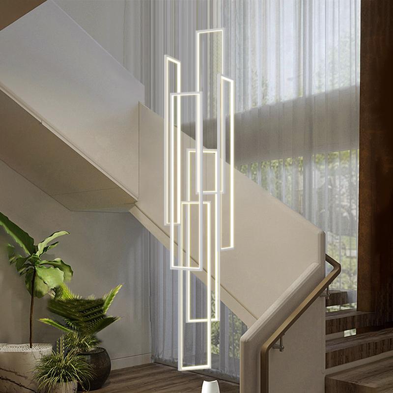 Modern LED Stair Long Chandelier Geometry Villa Duplex Pendant Lamps Luster Luxury Loft Living Room Hanging Light Fixture