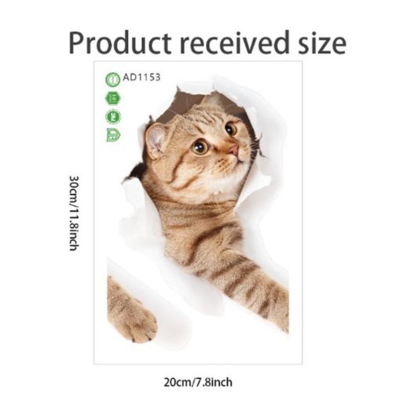Креативная реалистичная 3D наклейка на унитаз с милым котом Vision, забавная наклейка с изображением животных для ванной комнаты, декор крышки унитаза, самоклеящаяся ПВХ, водонепроницаемая картина