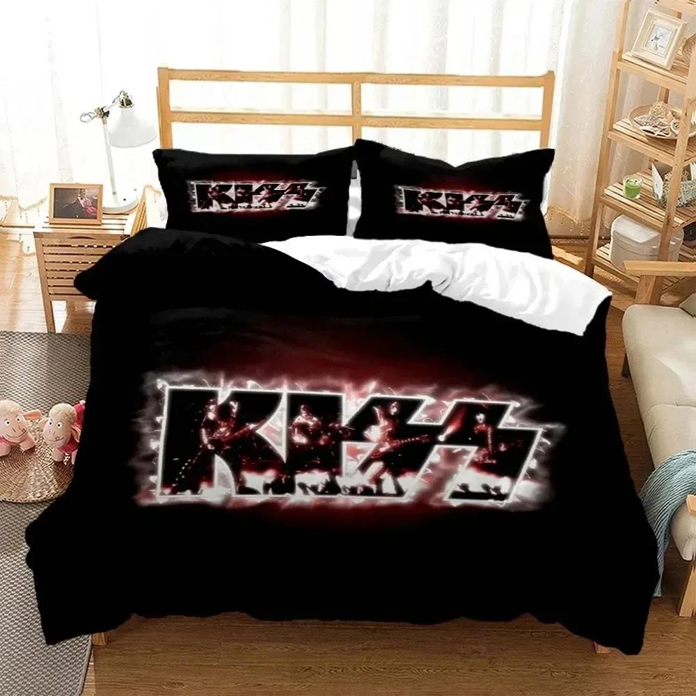 Kuss Band Rock 3D-печатное постельное белье для мальчиков Комплект постельного белья размера Queen Мягкое и удобное Комплект постельного белья размера King