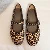 Luxury Brand Designer Leopard Suede Mary Jane Shoes Women Metal Belt Buckle Non-slip Soft Bottom Ballet Shoes Light Cozy Flats