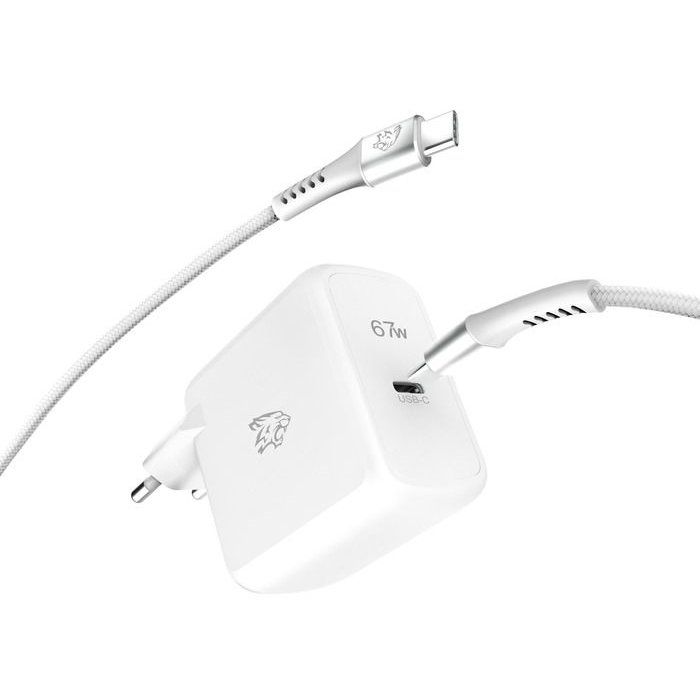 Chargeur secteur - TIGER POWER - LITE PACK - GaN 67W - Câble USB-C 2 m - Blanc