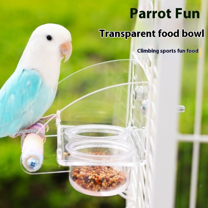 Bird Transparent Feeder Feeding Basin With Antiskid Stand Bowls Acrylic Bird Cage Feeder Fixed Food Bowl Parakeets Feeders