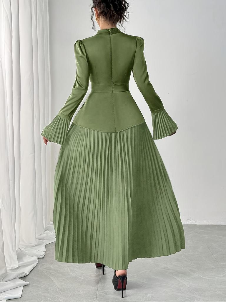 TEMU Внешняя торговля Платье вечернее с высоким воротом, приталенное по талии, плиссированное, с длинным рукавом