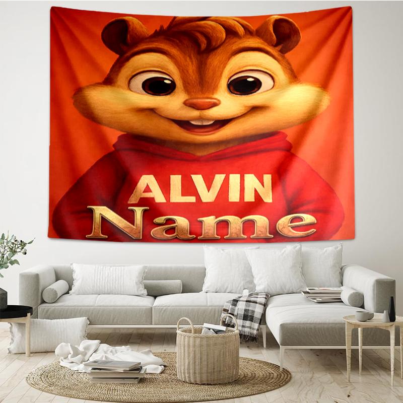 Custom Name Alvin and the Chipmunks Print Tapestry, Backdrop, Easy Setup, Ideal for Bedroom, Office & Living Room, with Aesthetic Wall Hanging Decor.