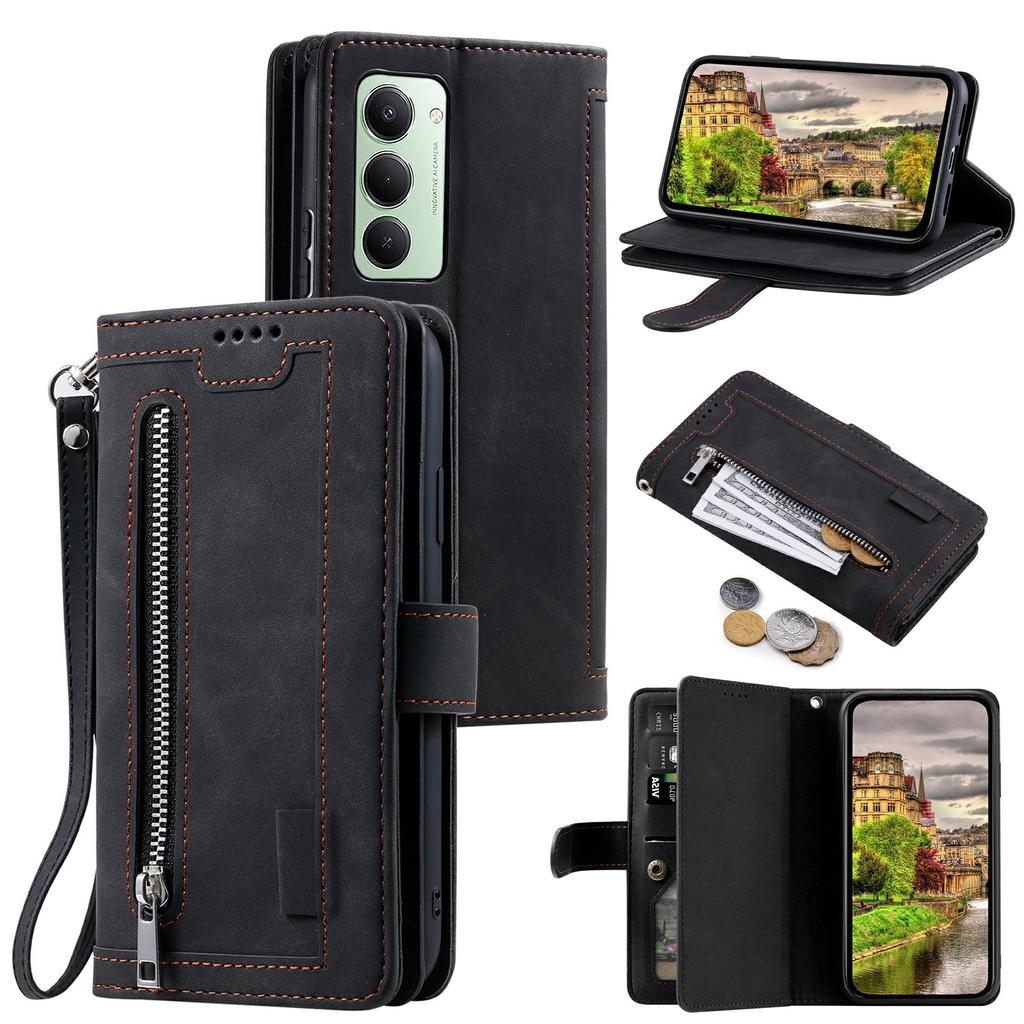 For Xiaomi Redmi 15 5G (EU) (171mm)/4G (EU) (171mm) Case 9 Card Slots Zipper Wallet PU Leather Phone Cover with Wrist Strap
