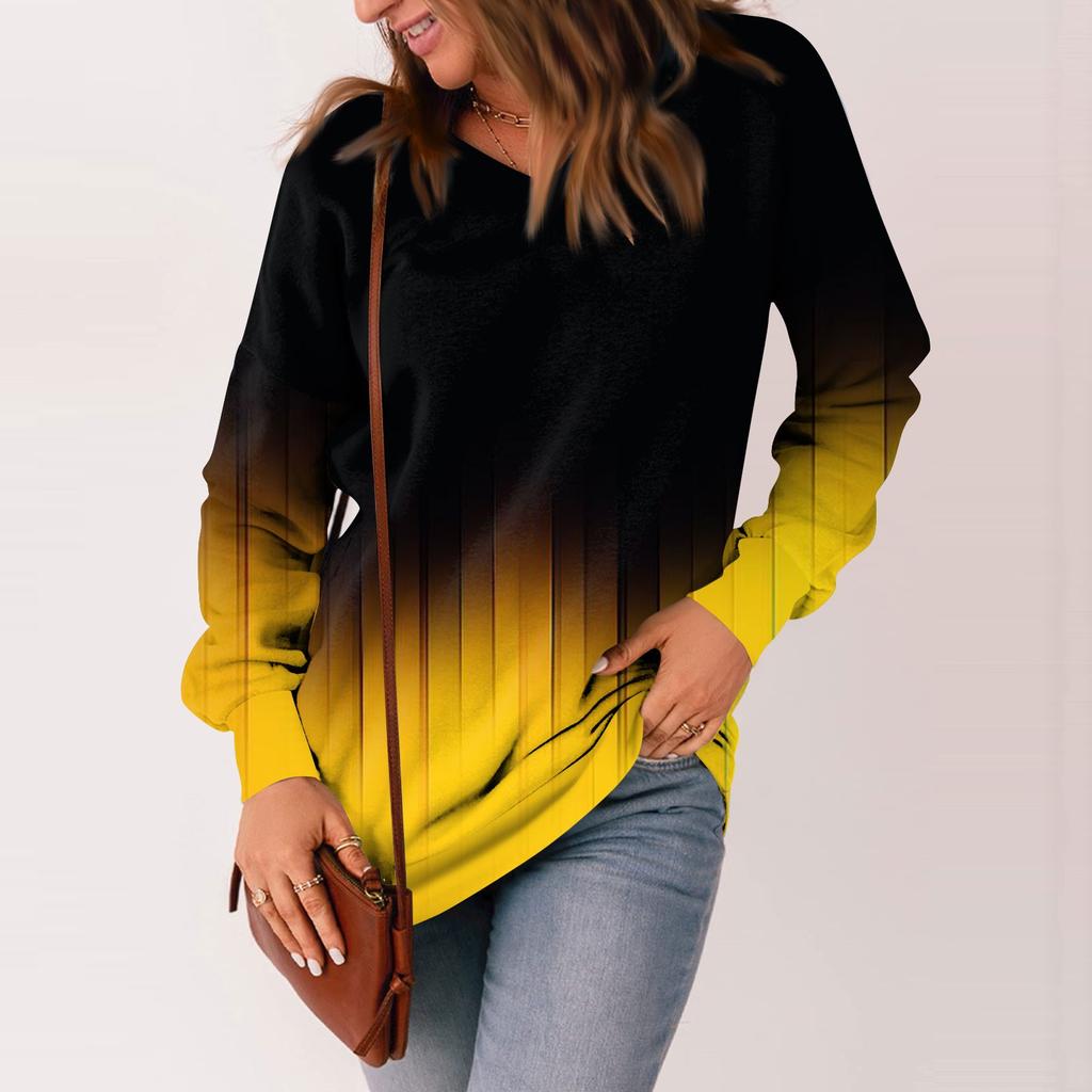 Женская модная повседневная толстовка с длинным рукавом и v-образным вырезом с принтом