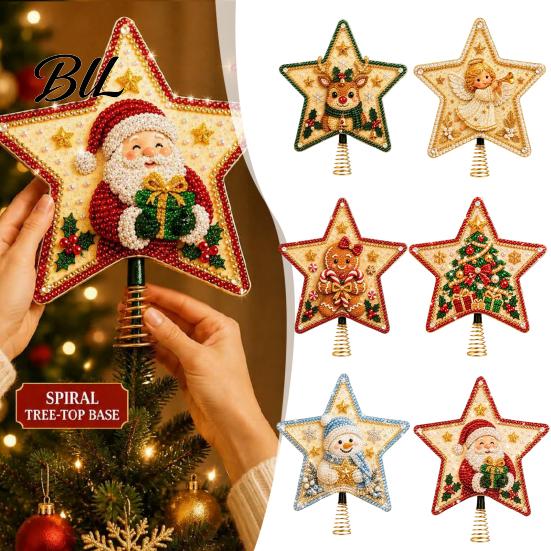 Interactive Family Fun Crafts DIY Christmas Tree Topper Star Kit with Faux Pearl & Rhinestone Materials, Santa Snowman Reindeer Art Supplies for Angel