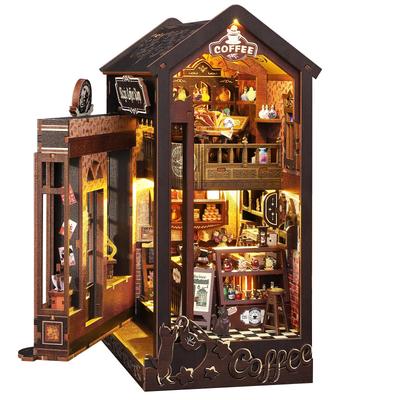 QmXCyzl Деревянный DIY Набор для кукольного домика с миниатюрным 3D книжным шкафом и сценарием для сборки праздничного подарка (Магический кофе)
