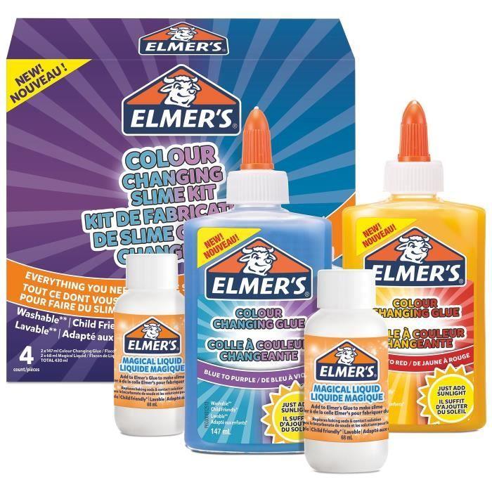 ELMER'S Kit Slime couleur changeante, 2 flacons de colle à couleur changeante (147 ml), 2 flacons de liquide magique (68 ml)