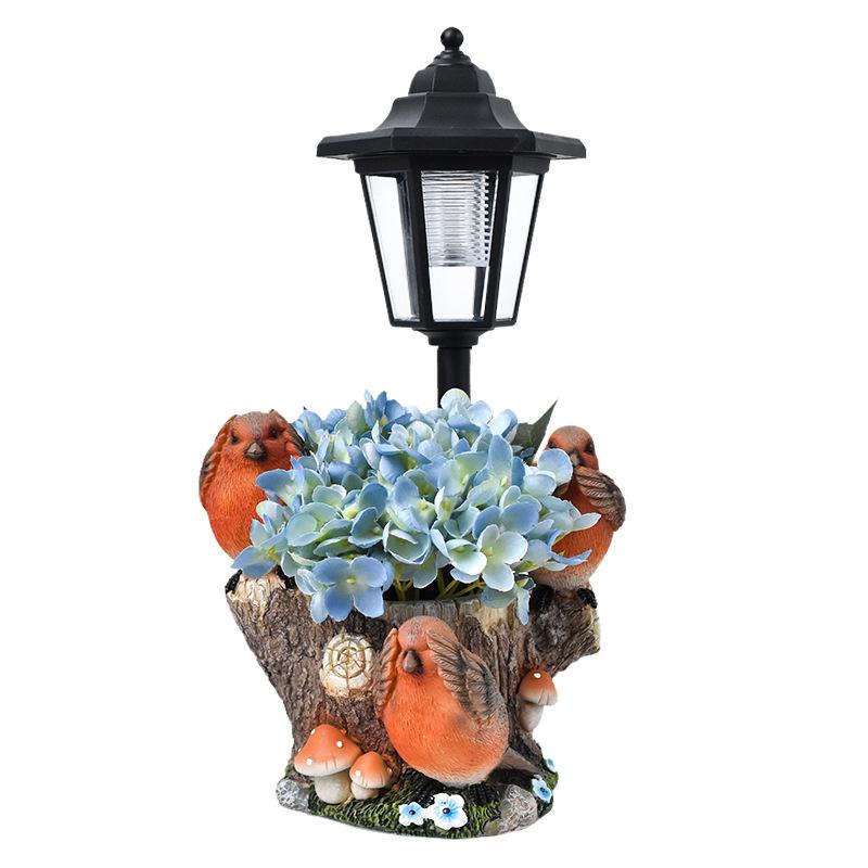 JYL TS/098,Hot Selling Creative Resin Bird Planter Solar Outdoor Light Statue for Garden Path Decor
