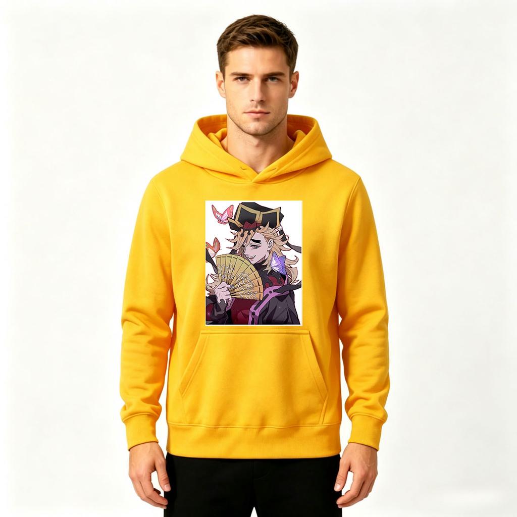 Men's Anime Printed Pullover Hoodie Casual Long Sleeve Loose Hooded Sweatshirt for Daily Wear