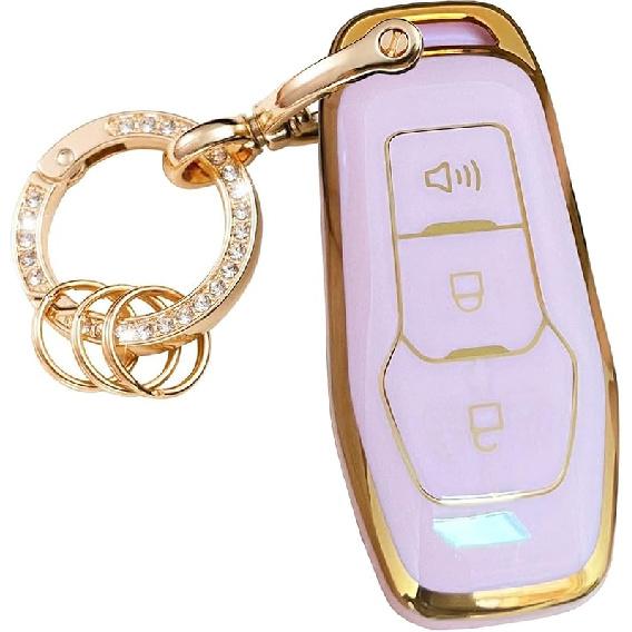 for Ford Key Fob Cover with Keychain Fit for Ford Explorer 2016 2017 Smart Key Shell (Pink)