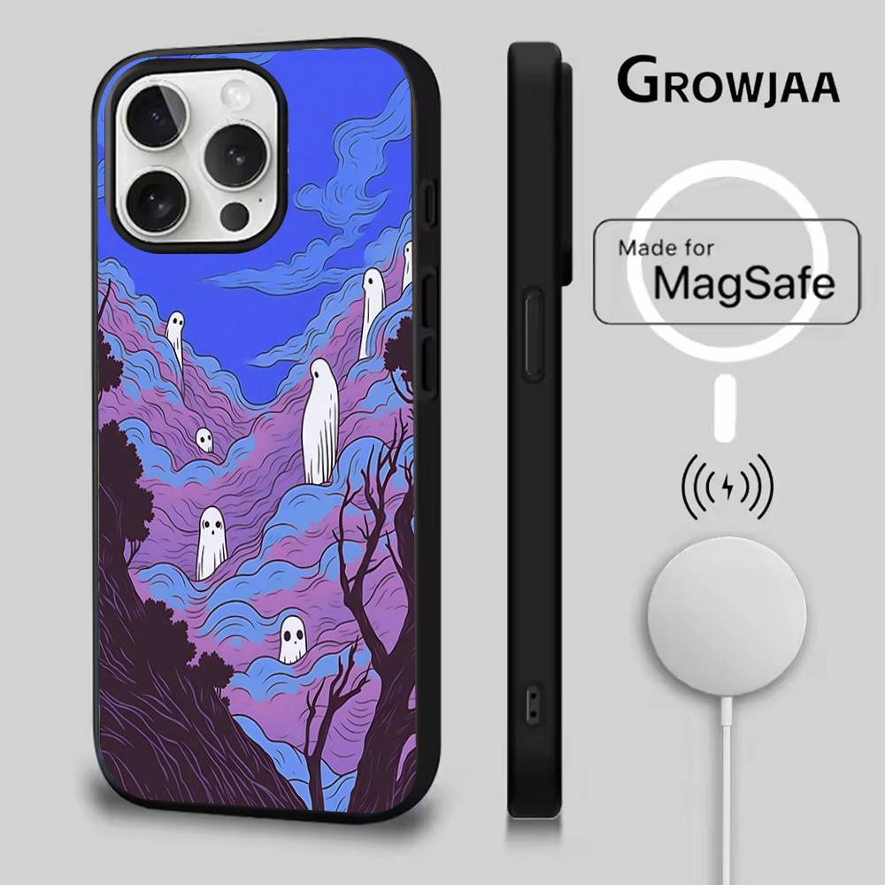 Милый чехол-призрак для iPhone 16e, 16, 15, 14, 13, 12, 11, Plus, Pro, Max, Mini, с магнитной беспроводной зарядкой Magsafe