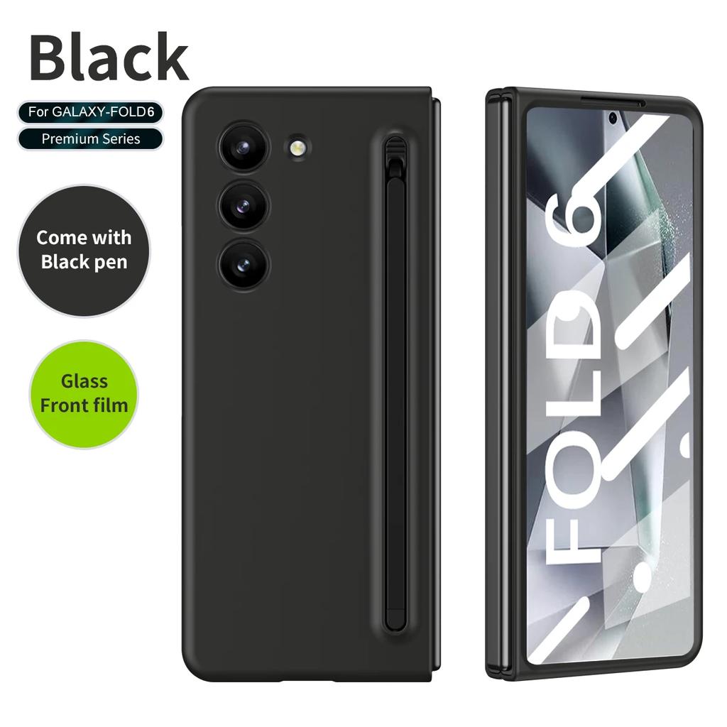Матовый чехол с эластичным стилусом для Samsung Galaxy Z Fold 6, 5, 4, 3, дополнительная закаленная пленка, ударопрочный жесткий чехол