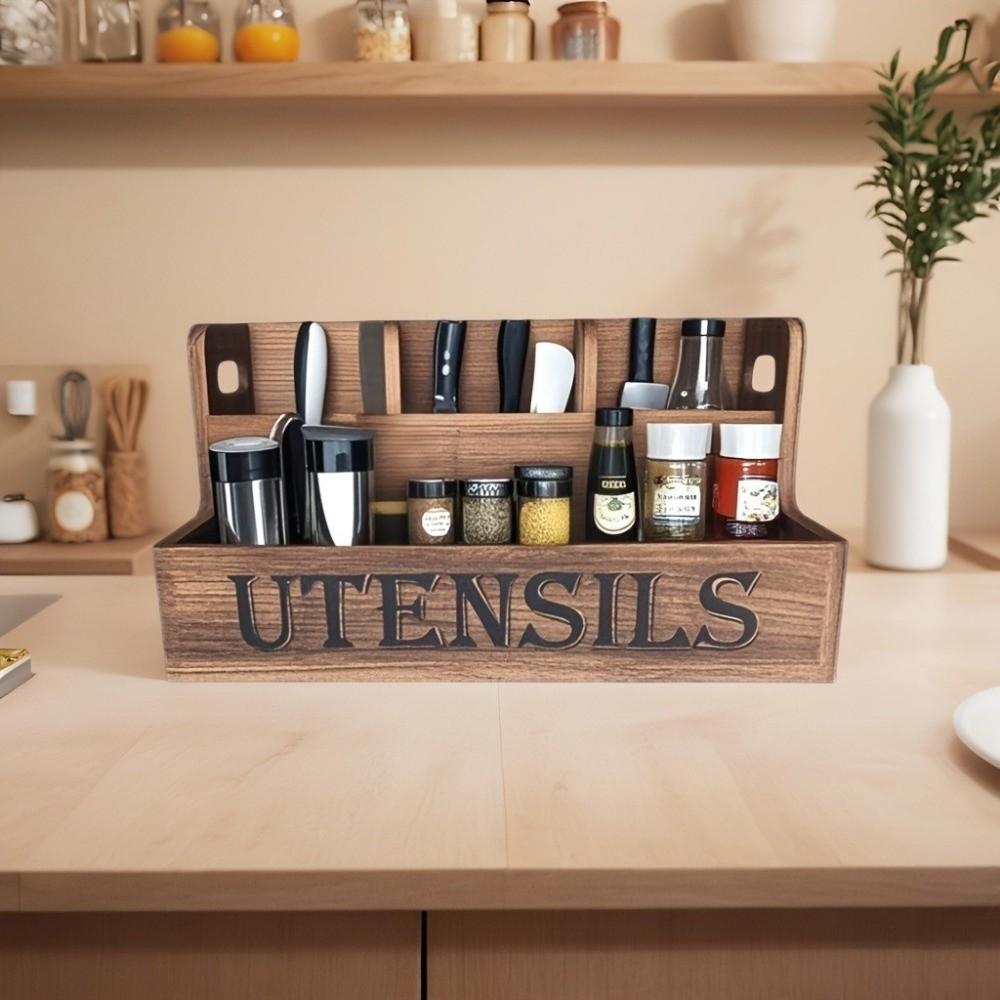 Space Saving Spoon Fork Storage Box Wooden Cutlery Storage Box Tableware Storage Rack Living Room