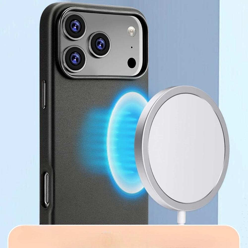 Однотонный чехол из гладкой кожи для iPhone 17 Pro Max Air 16 Pro 15 Plus 14 13 12 с поддержкой магнитной беспроводной зарядки