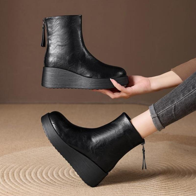 Fashion Platform Women High Heels Ankle Boots Fashion Wedges Winter Shoes 2025 Leather Casual Short Boots New Designer Zapatillas Mujer